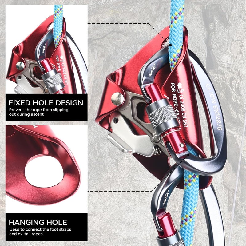 AOKWIT Chest Ascender Tree Climbing Gear Rope Grab High-Strength Aluminum Alloy Rappelling Equipment CE Certified for Rock Climbing Rescue Aerial Work Mountaineering Caving Arborist Work 8-13mm Ropes - Image 5